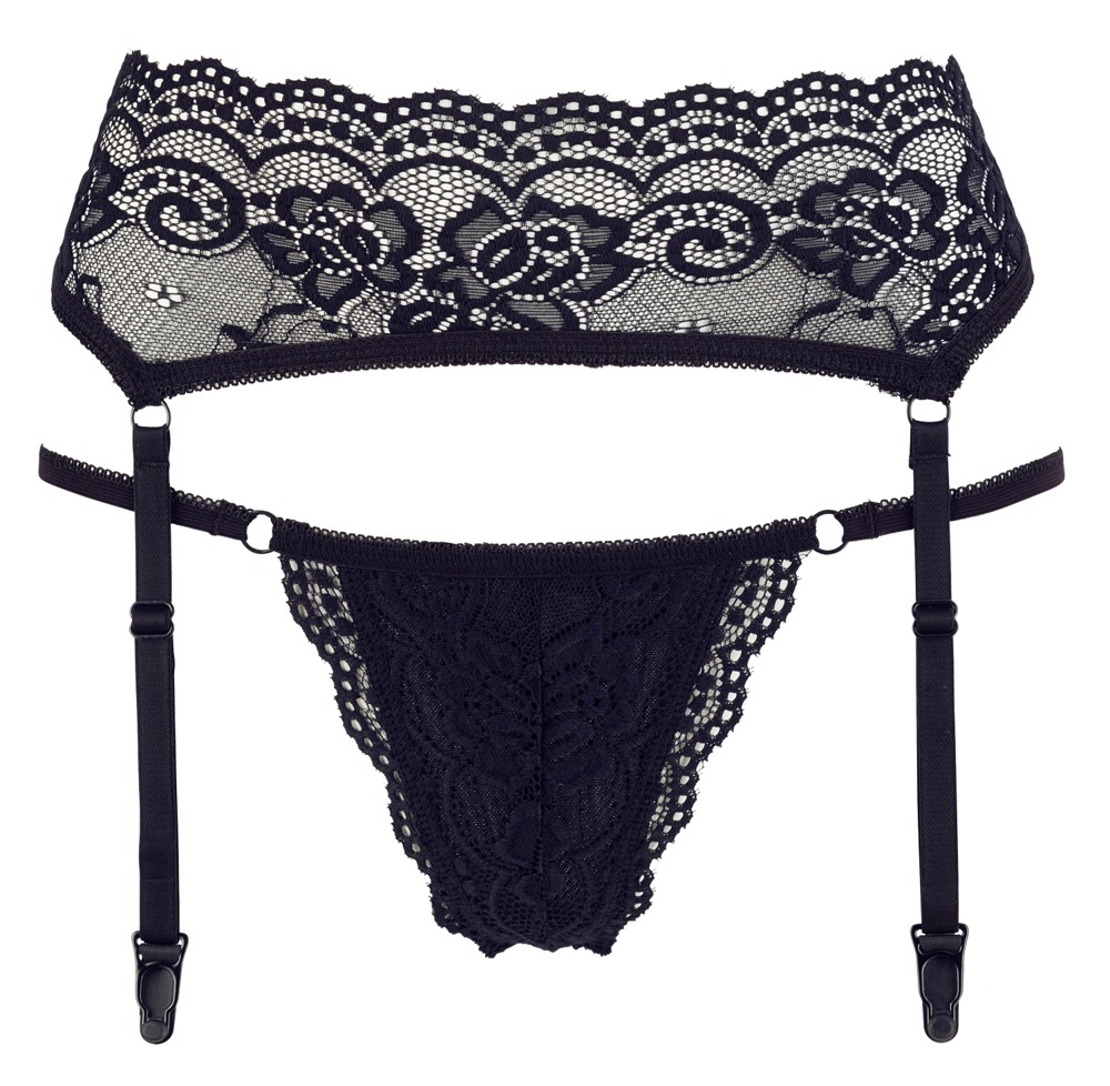 Cottelli lingerie String & Suspenders black M kelnaitės, stringai