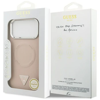 Dėklas Guess PU Leather Triangle Logo MagSafe Case for iPhone 17 Pro Max Rožinė