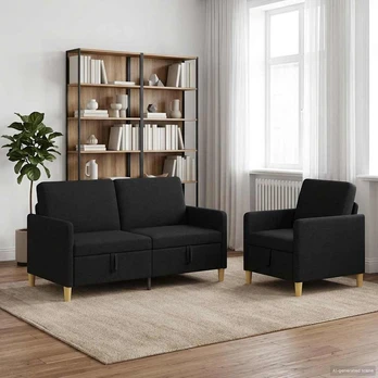 Sofa Sofos komplektas su saugojimu 2 pcs Juoda Poliesteris