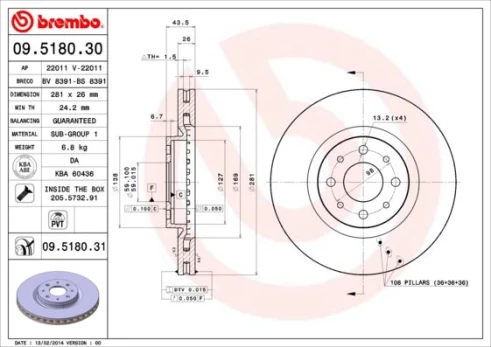 Stabdžių diskas BREMBO 09.5180.31