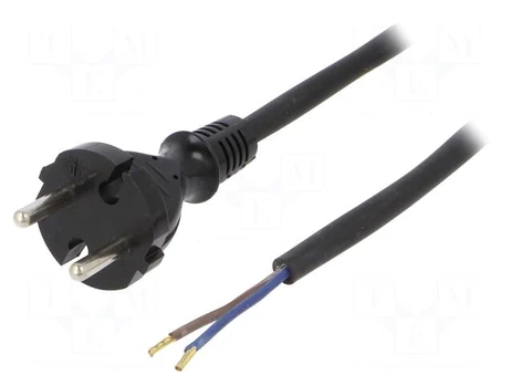 Cable | CEE 7/17 (C) plug,wires | 2m | black | rubber | 2x1mm2 | 16A