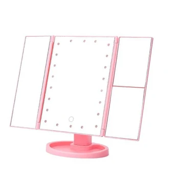 Rožinis 22 LED sulankstomas veidrodis, didinantis