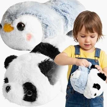 Dvipusis pliušinis žaislas Panda ir Pingvinas, 25 cm