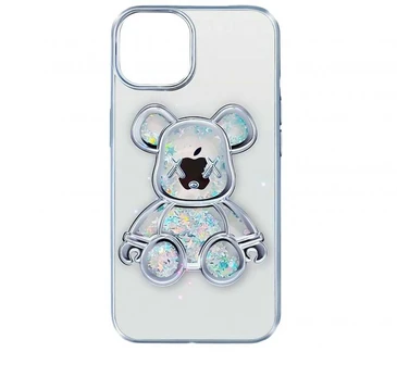 iLike iPhone 15 silikoninis dėklas Spausdinti Desire Bear Apple Silver