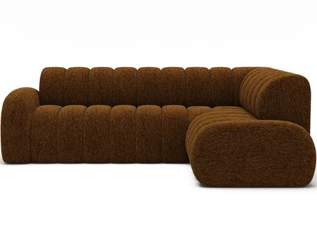 Villeo corner sofa with sleeping function and extendable seat, brown chenille, right-hand, Modern, Brown