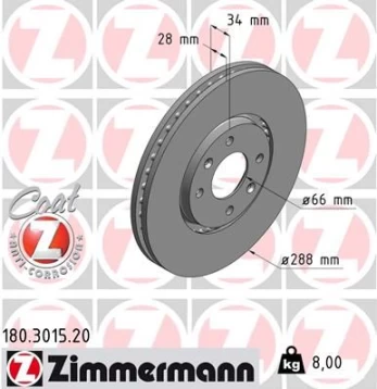 Stabdžių diskas ZIMMERMANN 180.3015.20