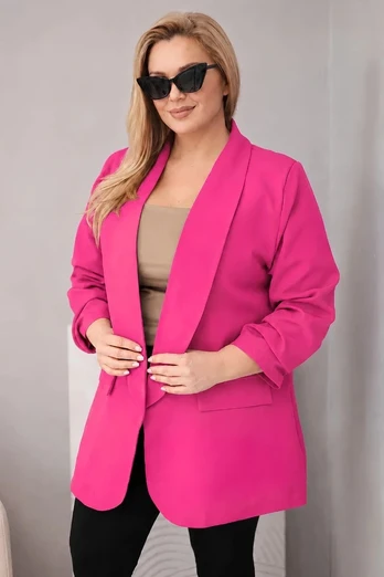 Moteriška Plus Size elegantiška fuksijos spalvos striukė
