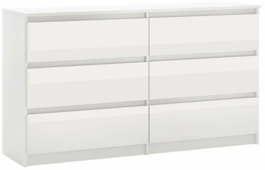 Komoda Simple 120 6S, balta sp./skaidri sp., 78.5 cm x 120 cm x 39 cm