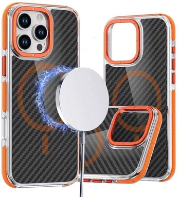 Oem FIBER Case comapitble with MagSafe for IPHONE 16E oranžinis