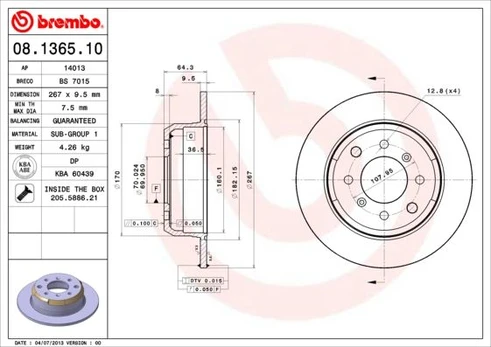 Stabdžių diskas BREMBO 08.1365.10