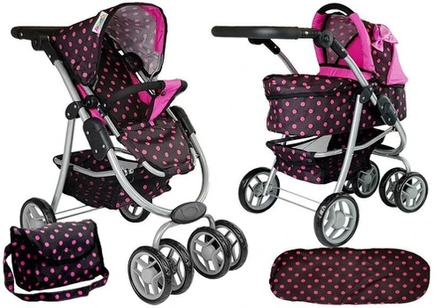 Alice 2in1 Stroller with Juodas and Rožinė Bag
