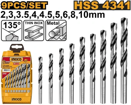 Grąžtas Ingco HSS spiral drill set 9 pcs