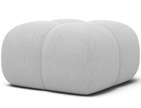 Upholstered Pouf Covio, White Bouclé, Modern, White