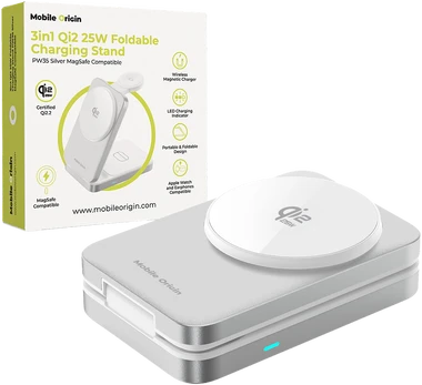 Mobile Origin 3in1 Qi2 25W Foldable Charging Stand PW35,MagSafe Compatible - Sidabrinis
