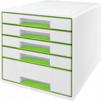 Dėžutė Leitz Wow Cube su 5 stalčiais, A4+, baltai-žalia