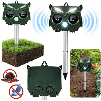 Lean Solar Owl Animal Repeller Motion Sensor Ultrasound LEDs