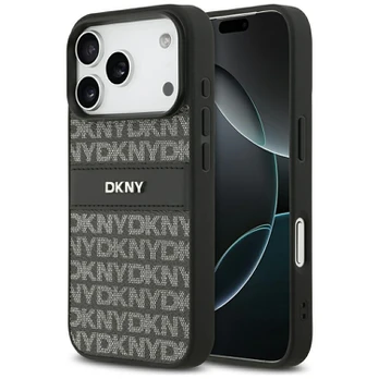 Dėklas DKNY Repeat Texture Pattern with Tonal Stripe do iPhone 17 Pro juoda