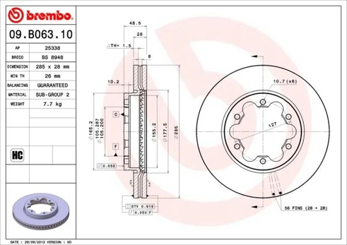 Stabdžių diskas BREMBO 09.B063.10