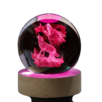 3D Išraižytas Vilko Krištolo Kamuolys, Wolf 3+USB color light base