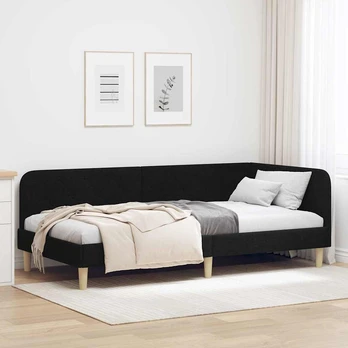 Lova Kampinė lovos konstrukcija Juoda 90 x 200 cm audinys