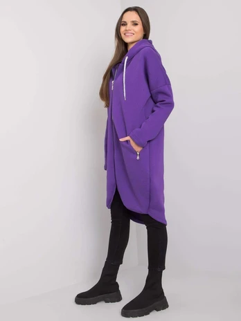 Violetinis moteriškas susegamas džemperis su gobtuvu ir kišenėmis