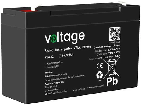 Akumuliatorius AGM Voltage 6V 12Ah VE6-12 (Żywotność 6-9 lat)