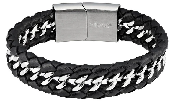 Apyrankė iš plieno ir pintos odos Zippo, 22 cm