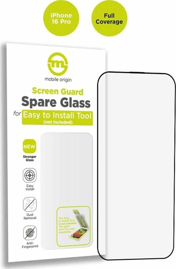 Screen Guard Mobile Origin ekrano apsauga su atsarginiu stiklu, visiškai padengianti „iPhone 16 Pro“
