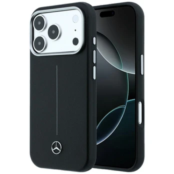 Dėklas Mercedes Leather Semi Wrap Iconic Line MagSafe do iPhone 18 Pro / 17 Pro juoda