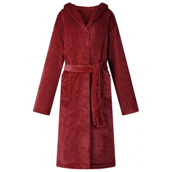 Chalatą su kapucė Bordo raudona xl Flanelė