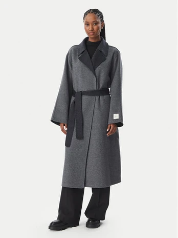 Calvin Klein Vilnonis paltas Long LV044H538G Pilka Regular Fit