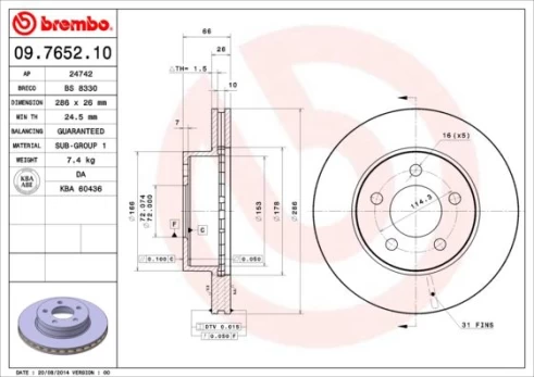 Stabdžių diskas BREMBO 09.7652.10