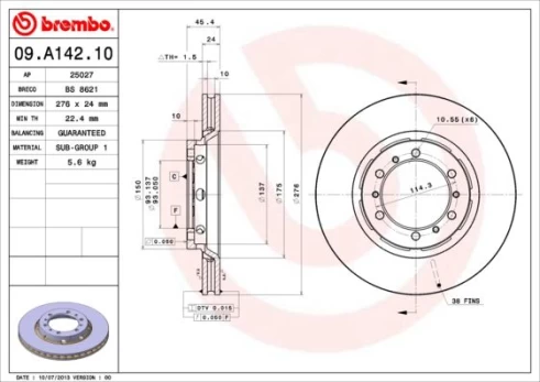Stabdžių diskas BREMBO 09.A142.10