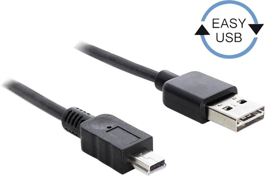 Kabelis Delock USB A, USB 2.0 Type Mini-B male, 5 m, juoda