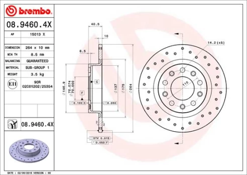 Stabdžių diskas BREMBO 08.9460.4X