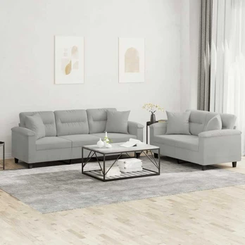 Sofa Sofos komplektas su pagalvėmis, 2 dalių, pilkas, audinys