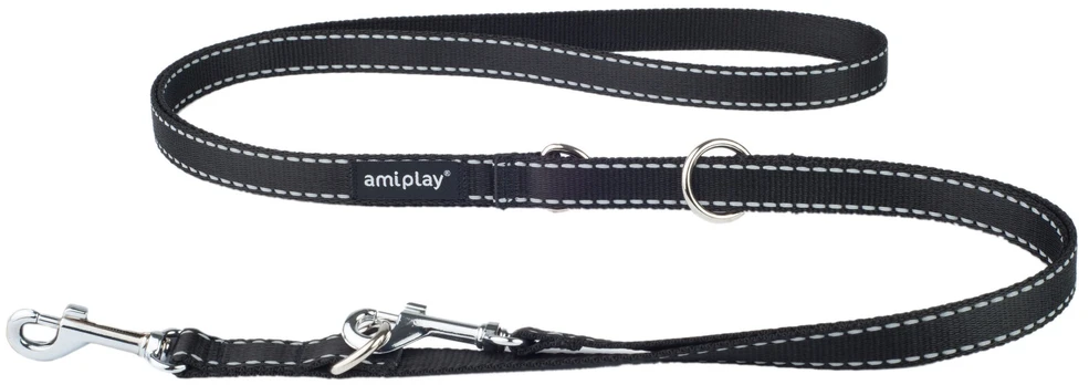 Pavadėlis Amiplay Reflective, juodas, 1-2m x 2cm