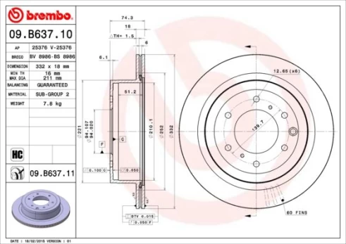 Stabdžių diskas BREMBO 09.B637.11
