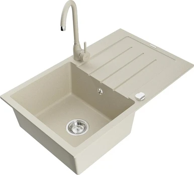 Granitinė virtuvinė plautuvė Mexen Bruno su maišytuvu ir sifonu, Beige