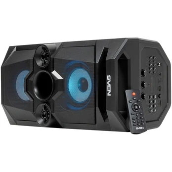 SVEN PS-655 2x25W; LED display; TWS; FM radio; AUX; USB/SD-card support;Lighting; Microphone input (karaoke); Remote Control; Built-in equalizer