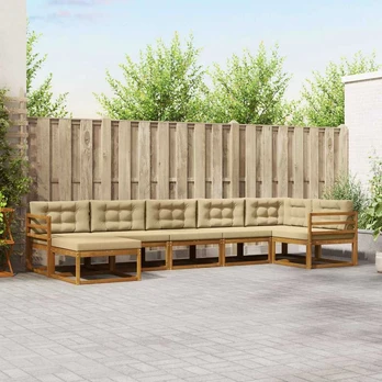 Lauko sofos komplektas su pagalve 7 pcs Natūralus ir bežinis