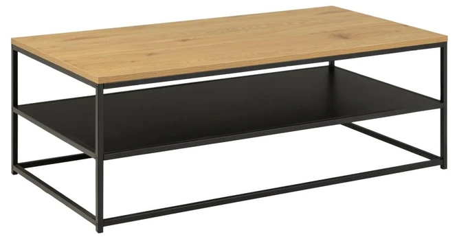 Žurnalinis staliukas Gila Rectangular, juodas/ąžuolo, 120 cm x 60 cm x 42 cm
