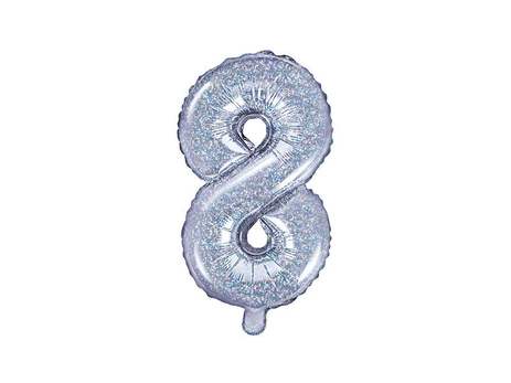 Folinis balionas Skaičius "8", 35 cm, sidabrinis