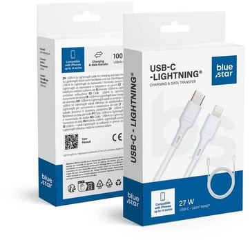 Blue Star Data Cable Mėlyna Star - USB C to iPhone Lightning 2.4A (max 27W) - baltas