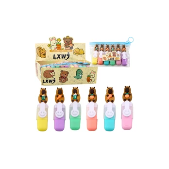 Lean Capybara Mini Highlighter Set in Case Colorful Pastel 6pcs