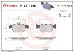Stabdžių trinkelių rinkinys, diskinis stabdys BREMBO P 85 189E