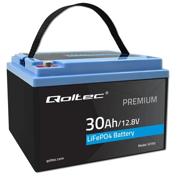 QOLTEC 53703 LiFePO4 lithium iron phosphate battery / 12.8V / 30Ah / 384Wh / BMS