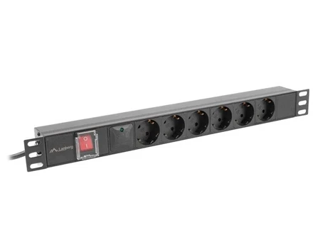 PDU rack power strip 19 inch 1U 16A 6x230V schuko 2m black
