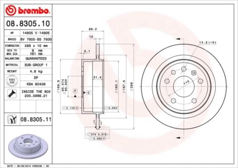 Stabdžių diskas BREMBO 08.8305.11