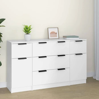 Šoninių spintelių komplektas, 3vnt., baltos, apdirbta mediena